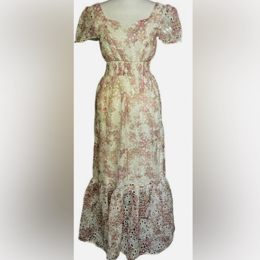 Solitaire NWT Floral eyelet lace elastic waist maxi dress size XL